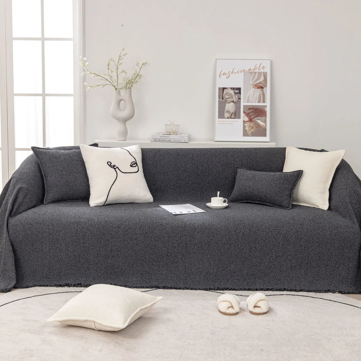 Sofa Throw – Plain Stretch – Charcoal