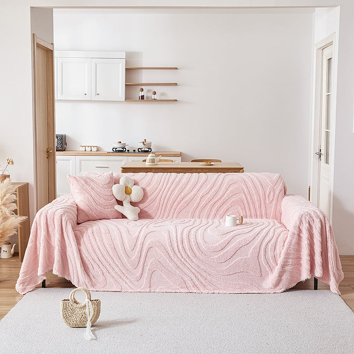 Sofa Throw – Plain Stretch – Soft Blush