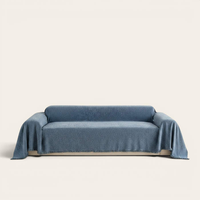 Sofa Throw – Plain Stretch – Stormy Blue