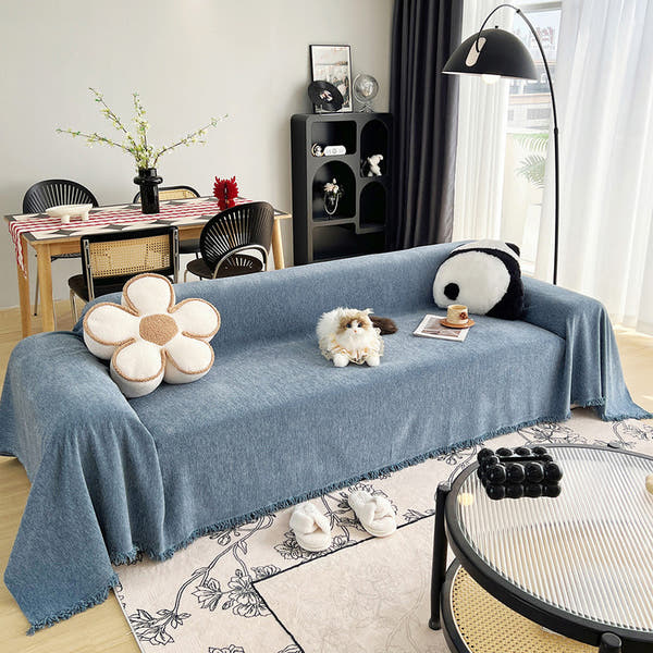 Sofa Throw – Plain Stretch – Stormy Blue