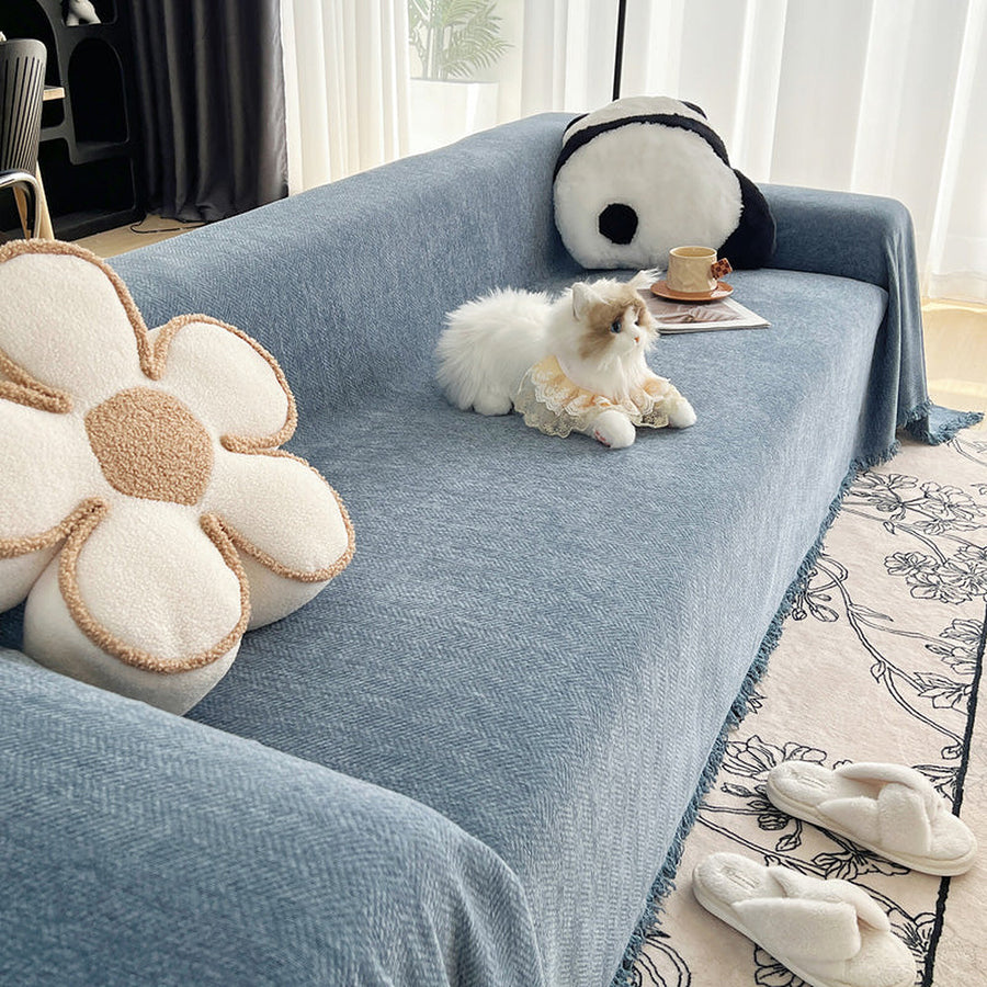 Sofa Throw – Plain Stretch – Stormy Blue