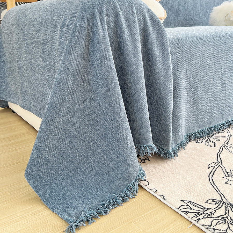 Sofa Throw – Plain Stretch – Stormy Blue