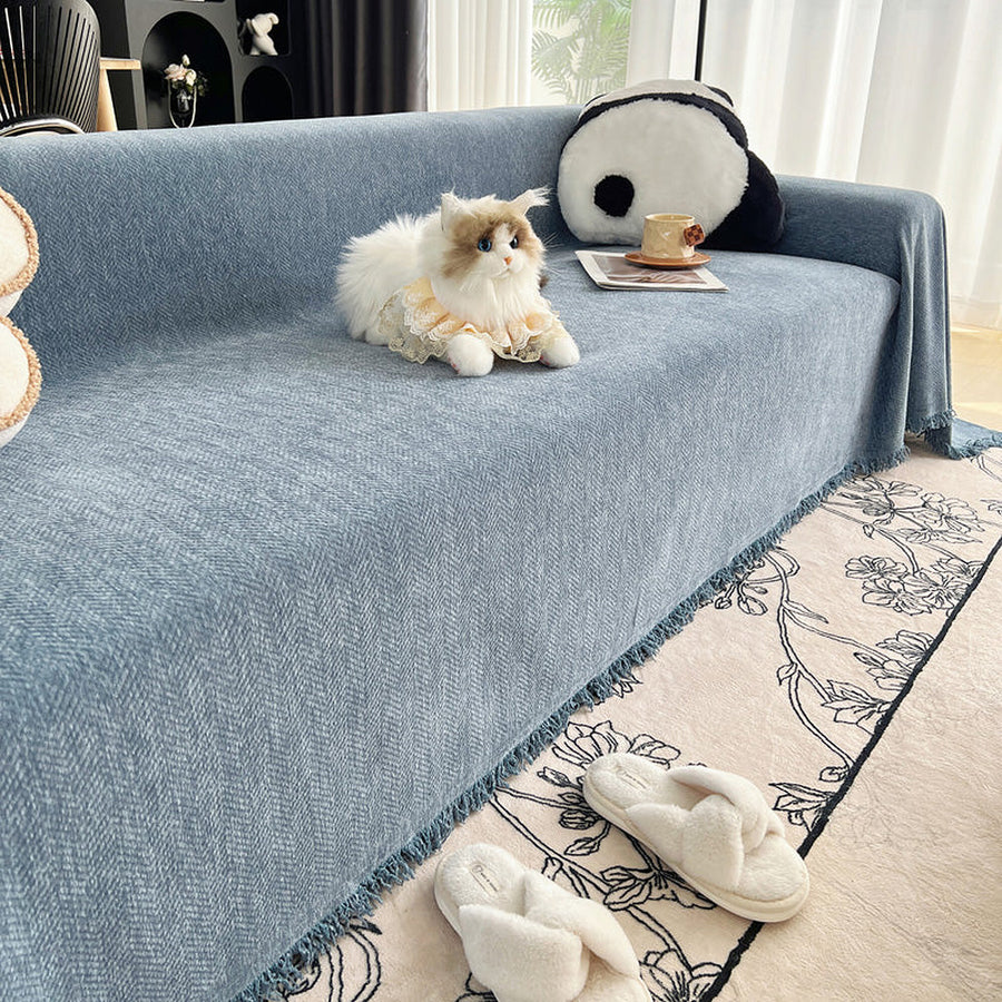 Sofa Throw – Plain Stretch – Stormy Blue
