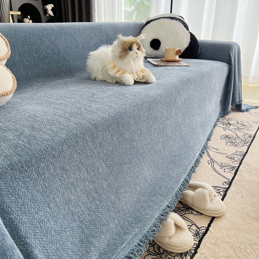 Sofa Throw – Plain Stretch – Stormy Blue