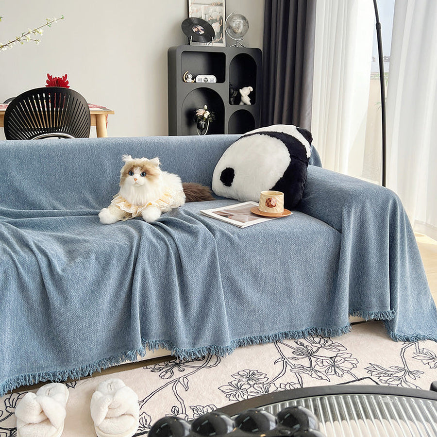Sofa Throw – Plain Stretch – Stormy Blue