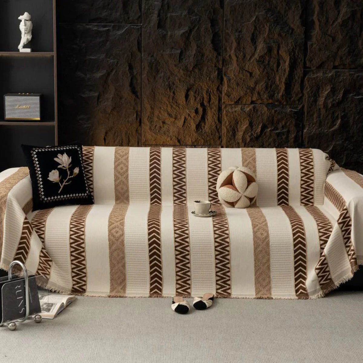 Sofa Throw – Striped – Caramel