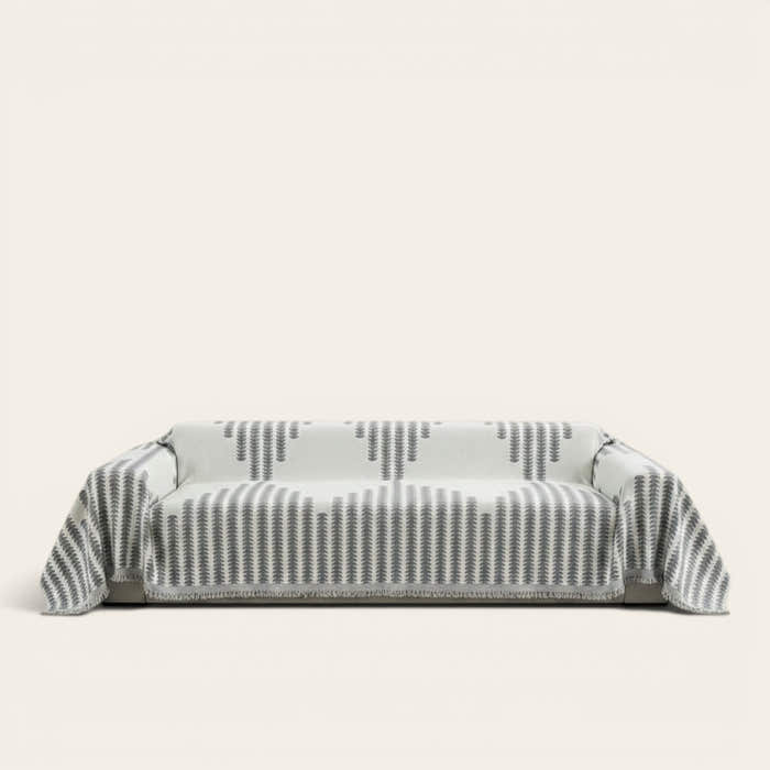 Sofa Throw – Striped Knit – Pearl Grey