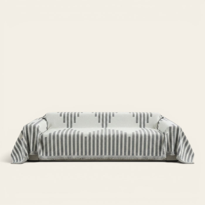 Sofa Throw – Striped Knit – Pearl Grey