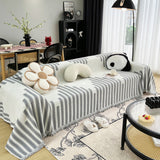 Sofa Throw – Striped Knit – Pearl Grey