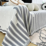 Sofa Throw – Striped Knit – Pearl Grey