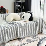 Sofa Throw – Striped Knit – Pearl Grey