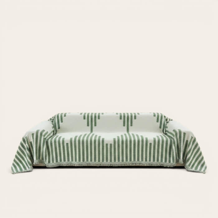 Sofa Throw – Striped Knit – Sage Mist