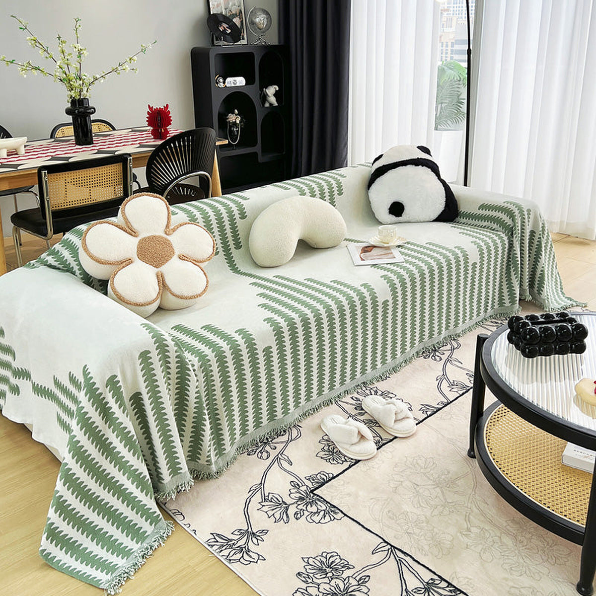 Sofa Throw – Striped Knit – Sage Mist