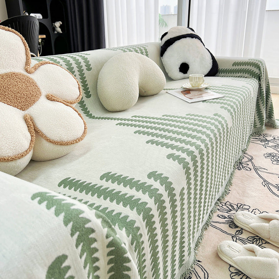 Sofa Throw – Striped Knit – Sage Mist