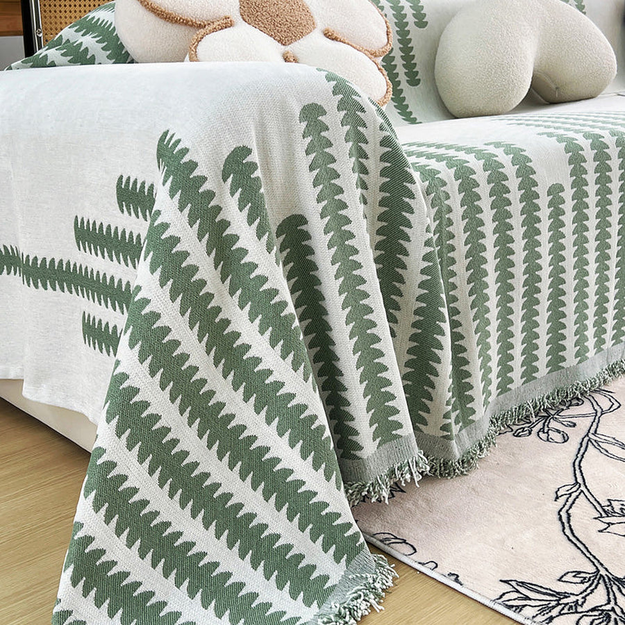 Sofa Throw – Striped Knit – Sage Mist