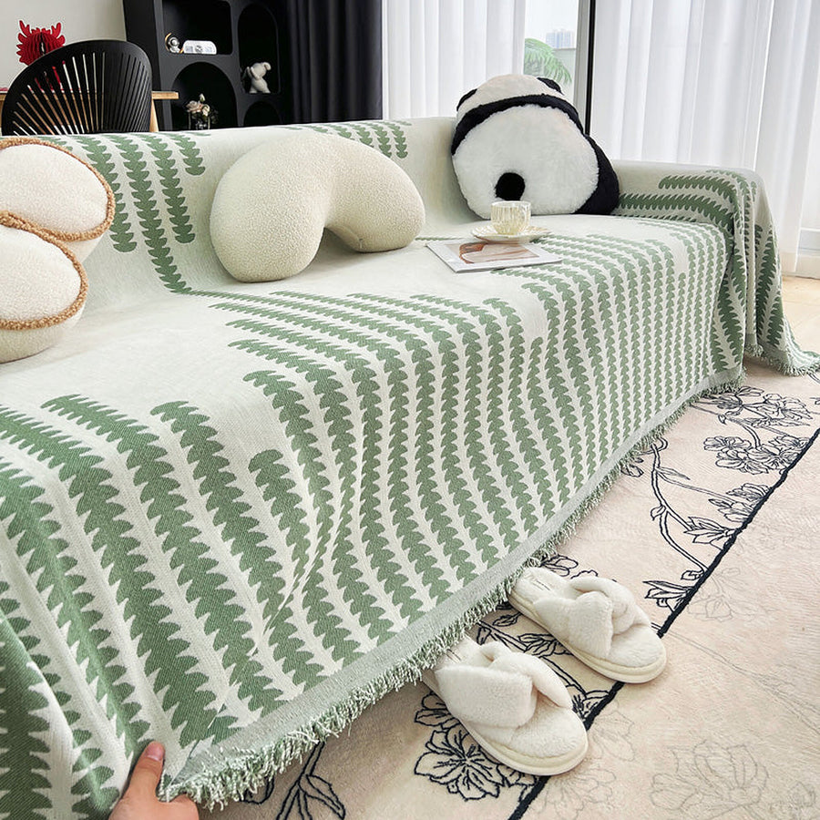 Sofa Throw – Striped Knit – Sage Mist