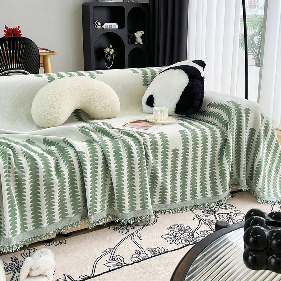 Sofa Throw – Striped Knit – Sage Mist