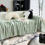 Sofa Throw – Striped Knit – Sage Mist