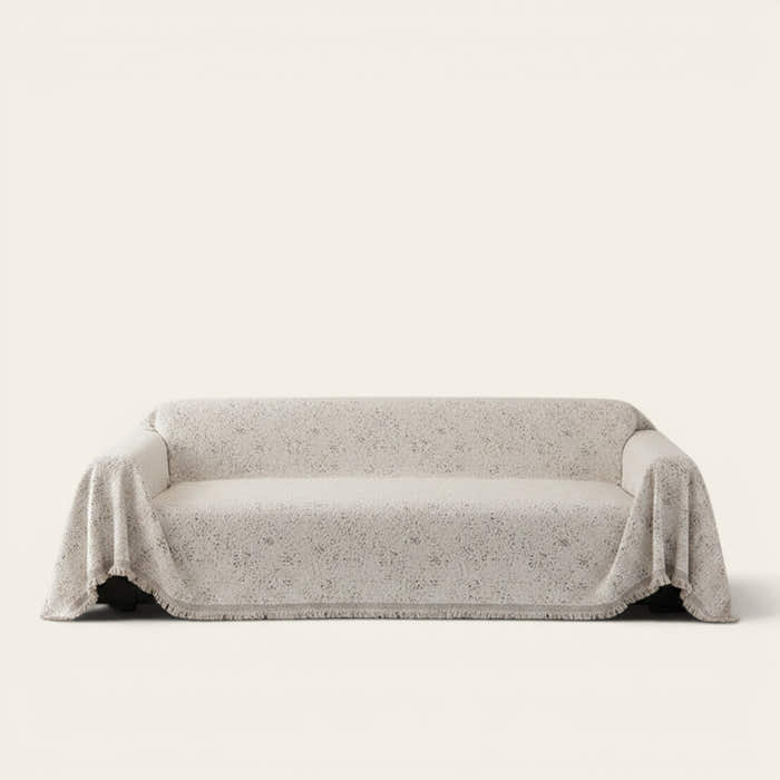 Sofa Throw – Subtle Leaf Print – Ivory Cream