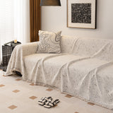 Sofa Throw – Subtle Leaf Print – Ivory Cream