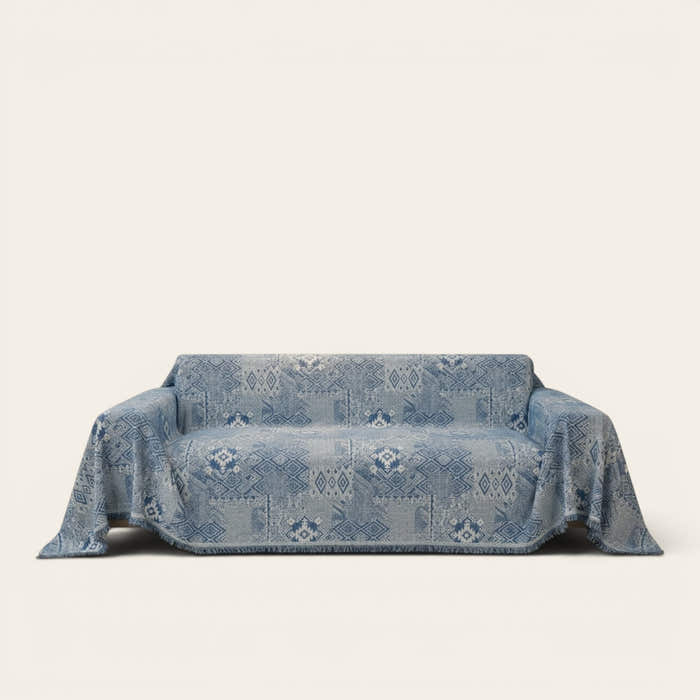 Sofa Throw – Tile Jacquard – Stormy Blue