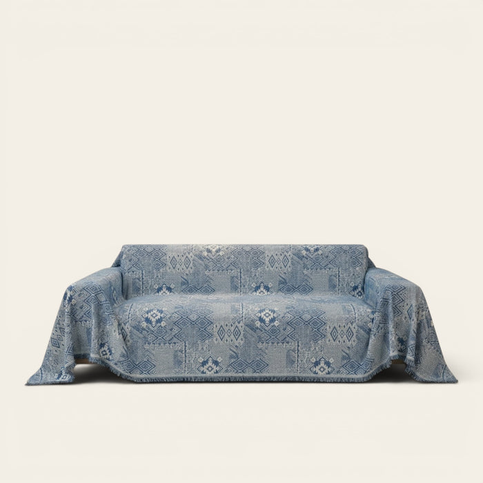 Sofa Throw – Tile Jacquard – Stormy Blue
