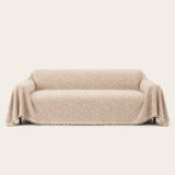 Warm Stone Tweed Knit sofa throw on a plain studio background, view 2