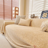 Khaki Tweed Knit sofa throw shown across the seat and backrest of a two-seater, view 3
