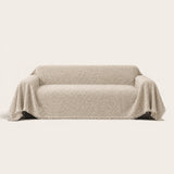 Pearl Grey Tweed Knit sofa throw on a plain studio background, view 3