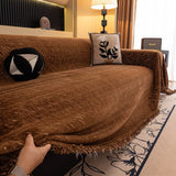 Auburn Brown Velvet Embossed sofa throw shown across the seat and backrest of a two-seater