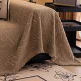 Boucle-Style Sand Velvet Embossed sofa throw shown across the seat and backrest of a two-seater, view 4