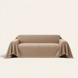 Boucle-Style Sand Velvet Embossed sofa throw on a plain studio background, view 4
