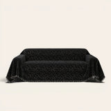 Ink Black Velvet Embossed sofa throw on a plain studio background, view 3