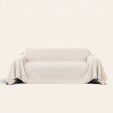 Ivory Cream Velvet Embossed sofa throw on a plain studio background, view 2
