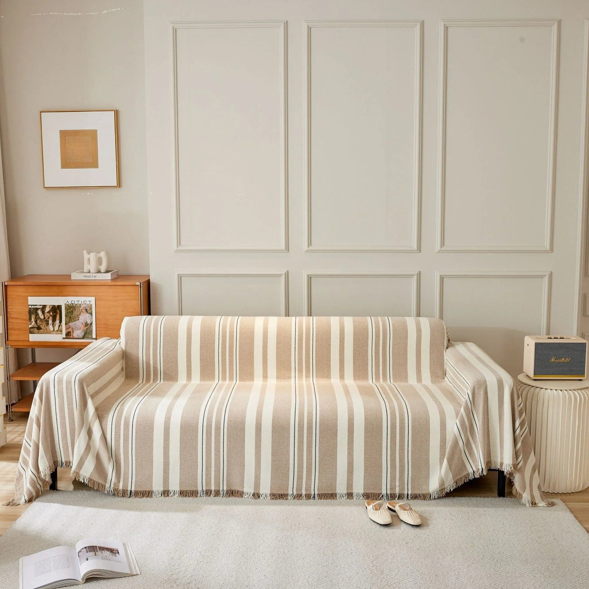 Sofa Throw – Vertical Stripe – Bouclé Sand
