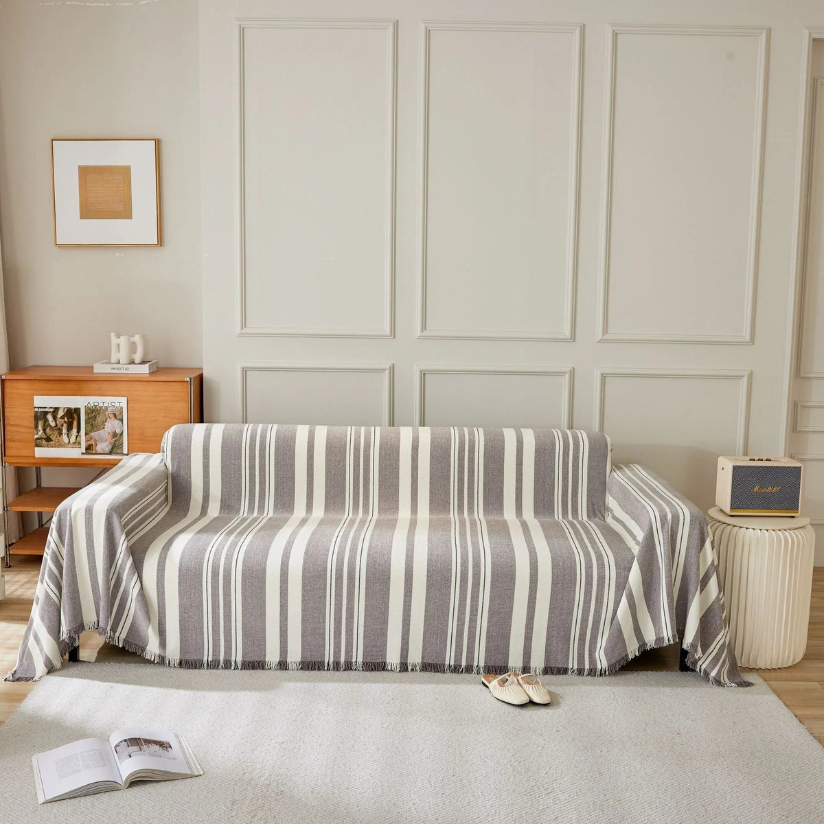 Sofa Throw – Vertical Stripe – Charcoal