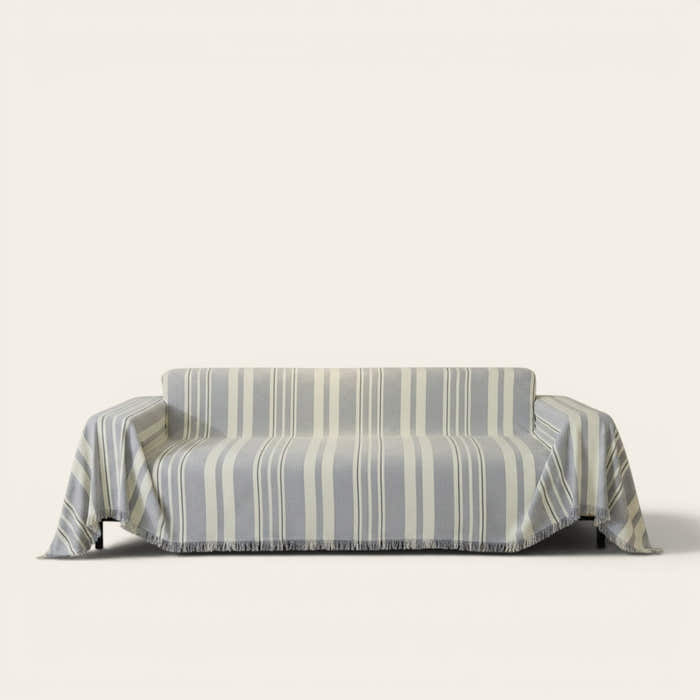 Sofa Throw – Vertical Stripe – Pearl Grey