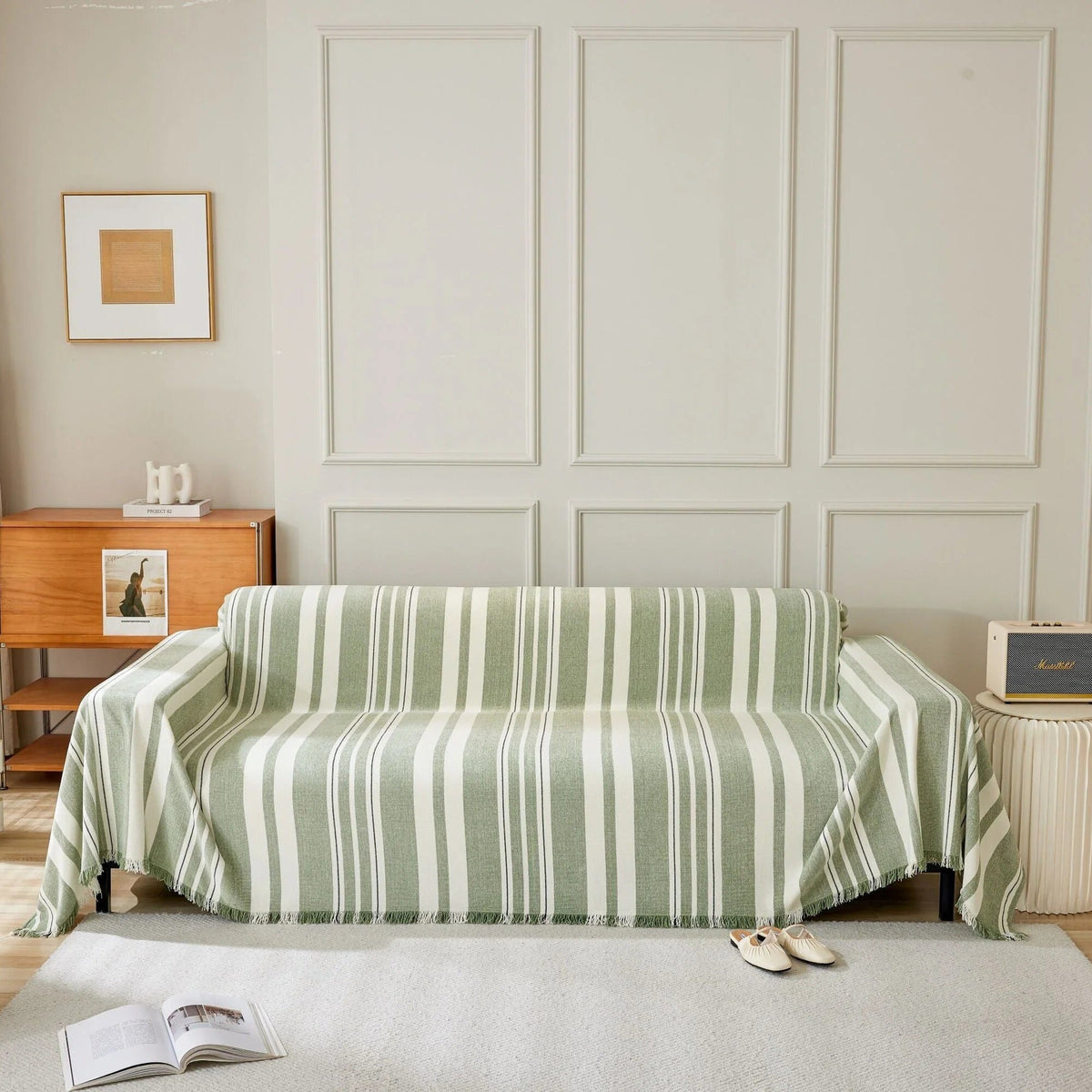 Sofa Throw – Vertical Stripe – Sage Mist