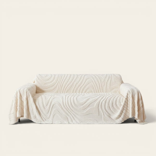 Sofa Throw – Wave Embossed – Ivory Cream