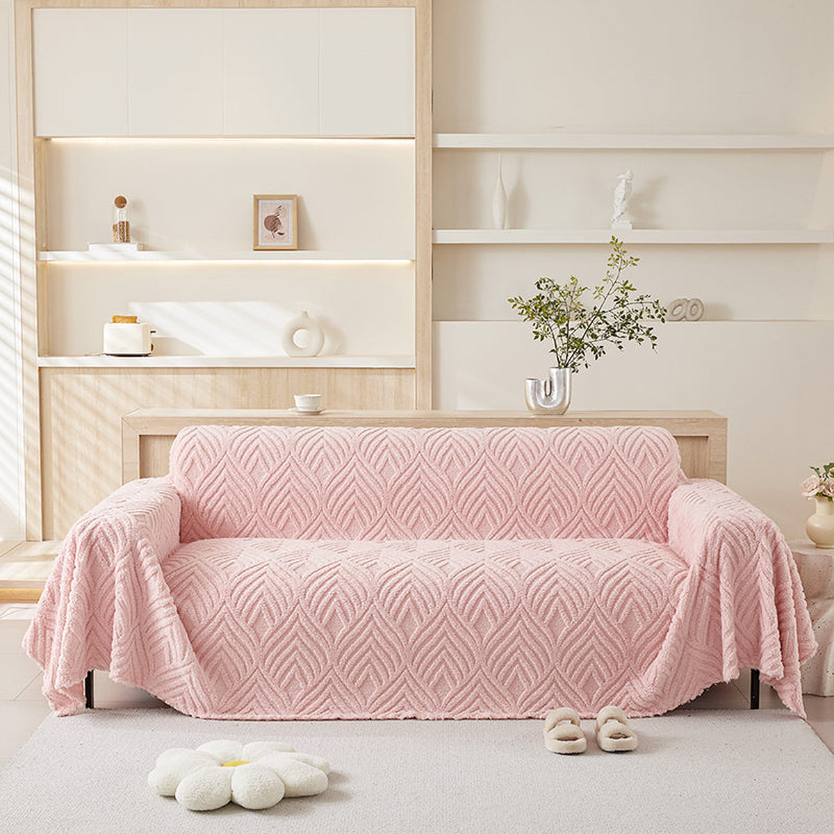 Sofa Throw – Wave Quilted – Soft Blush