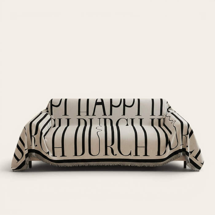 Sofa Throw – Word Print – Ivory Cream