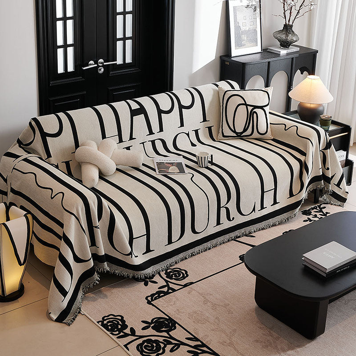 Sofa Throw – Word Print – Ivory Cream