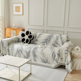 Sofa Throw – Palm Frond – Pearl Grey