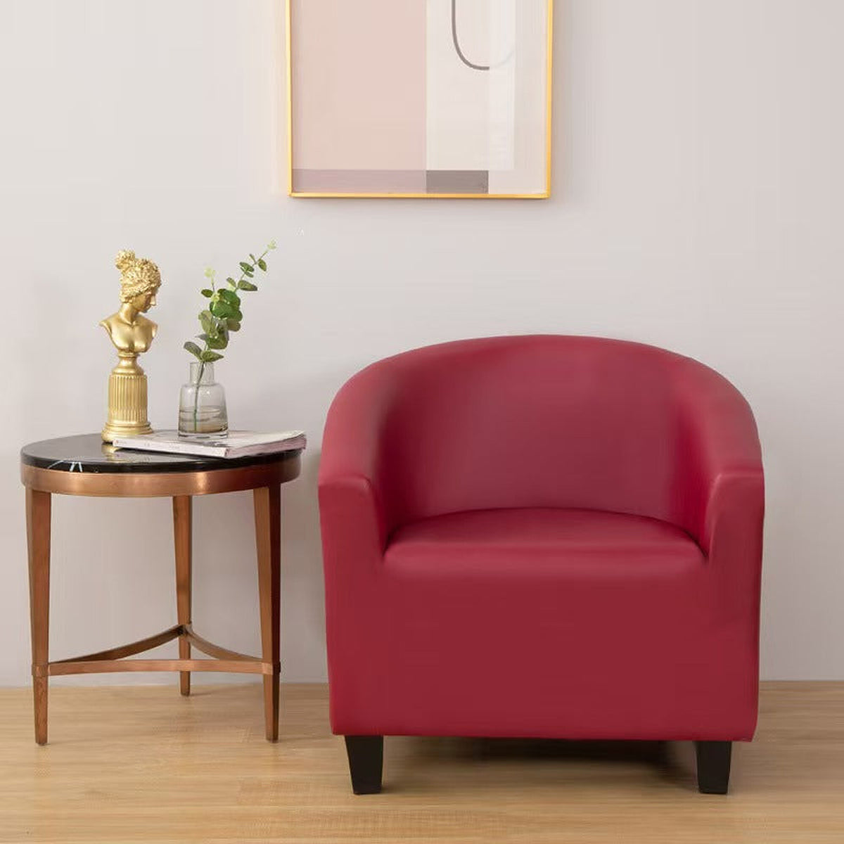 Tub Armchair Cover – Leather Look – Bordeaux