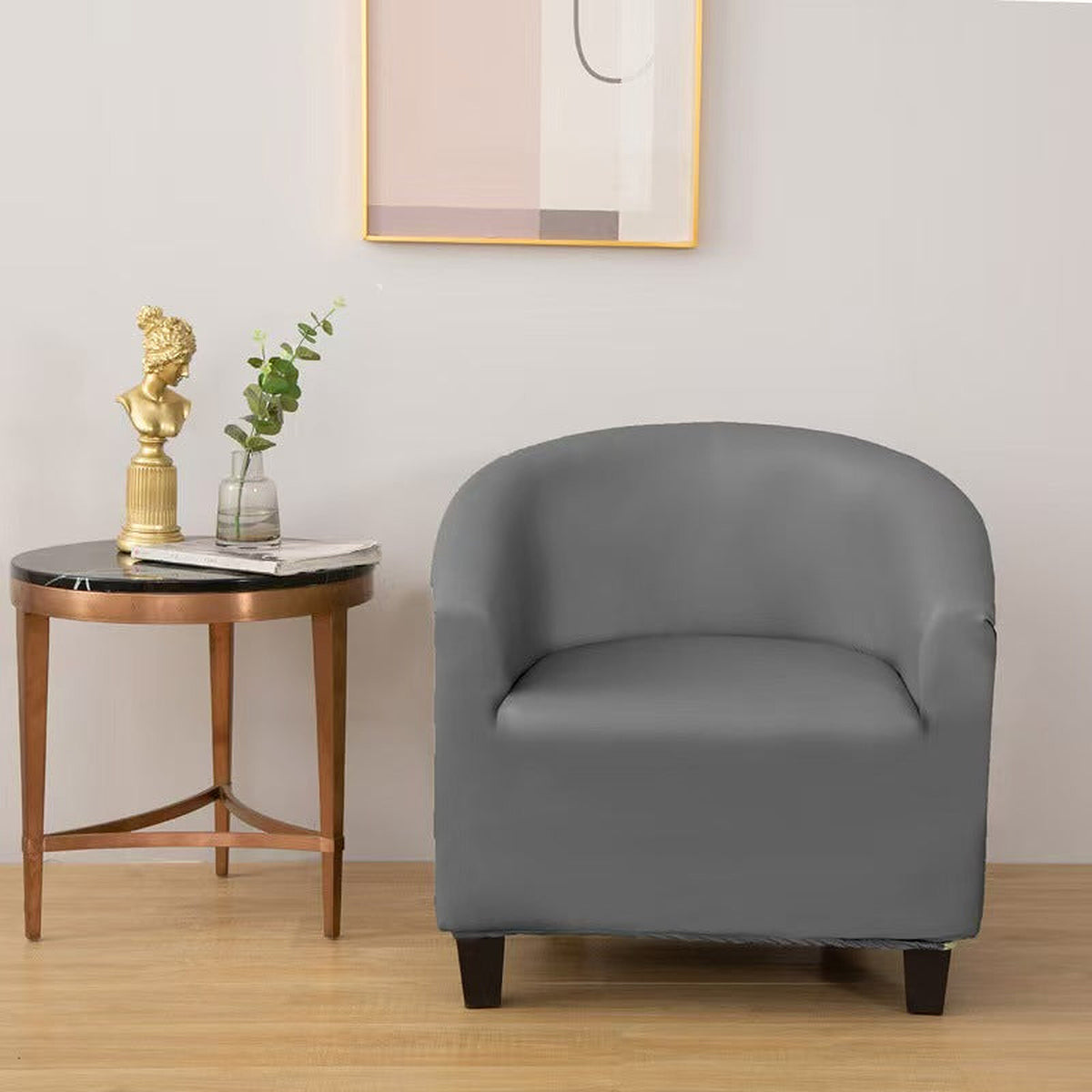 Tub Armchair Cover – Leather Look – Charcoal