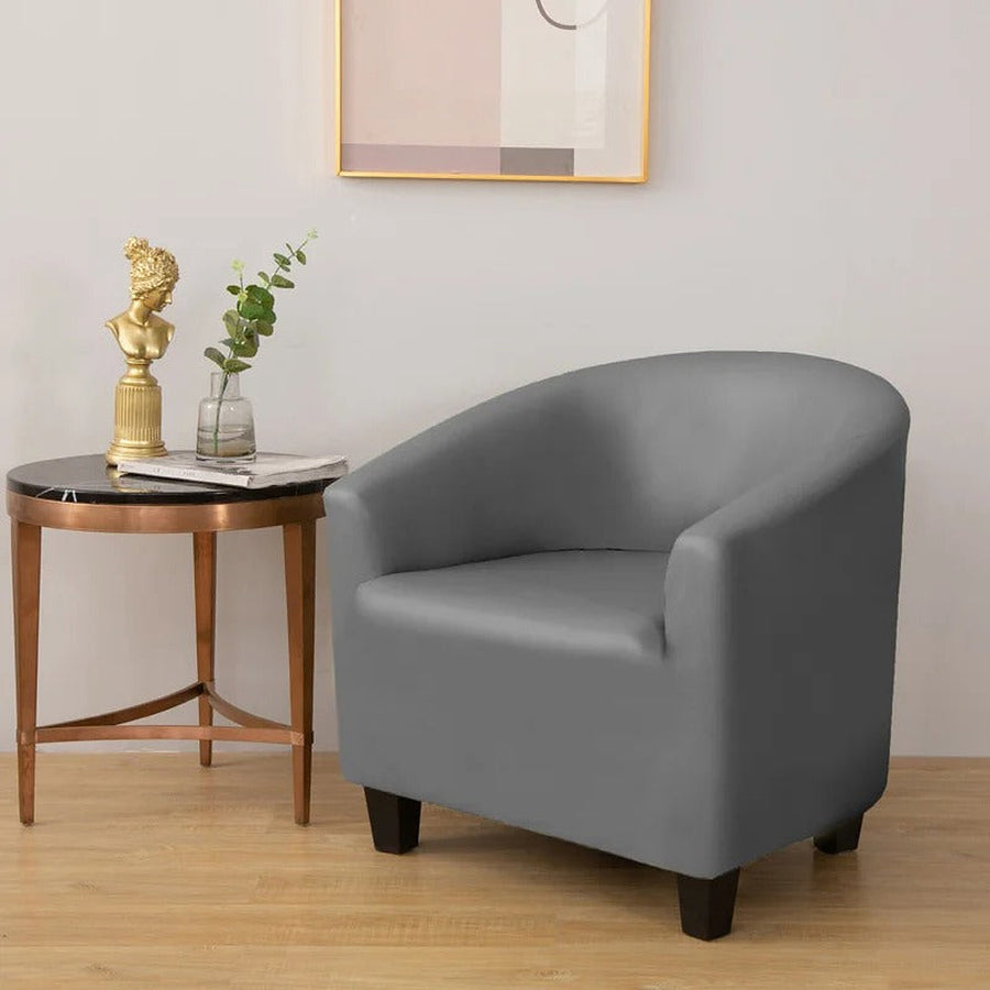 Tub Armchair Cover – Leather Look – Charcoal