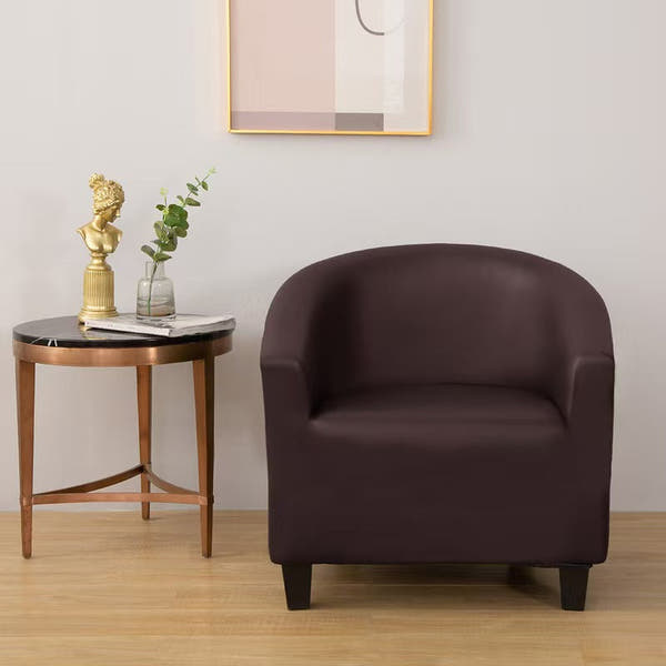 Tub Armchair Cover – Leather Look – Espresso