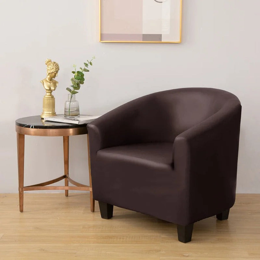 Tub Armchair Cover – Leather Look – Espresso