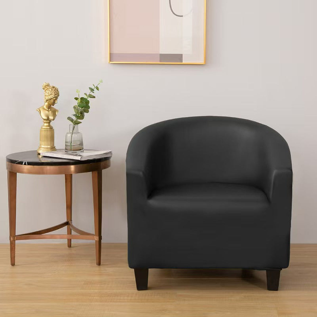 Tub Armchair Cover – Leather Look – Ink Black
