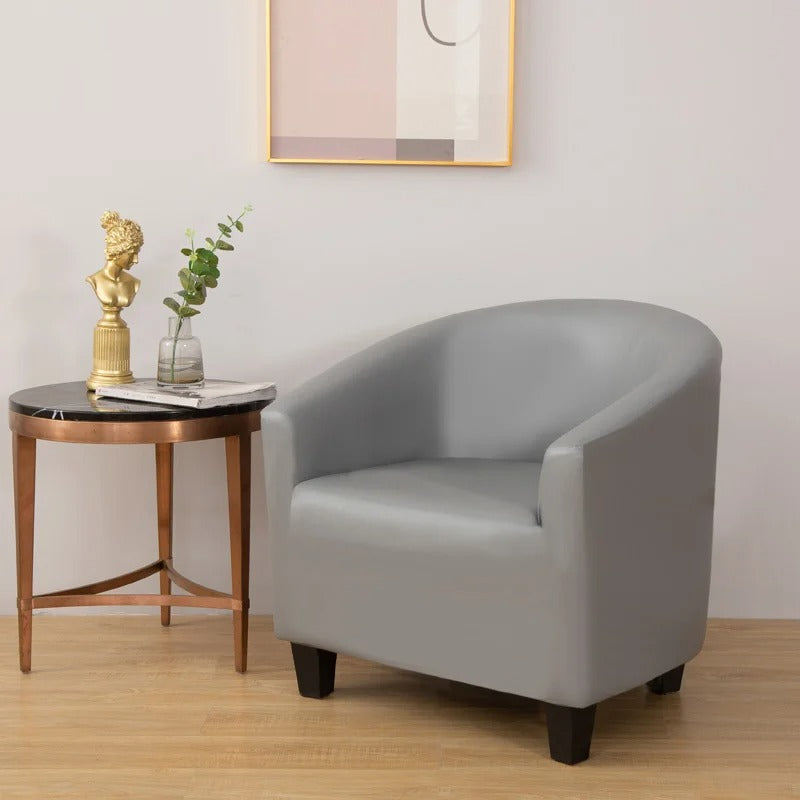 Tub Armchair Cover – Leather Look – Pearl Grey